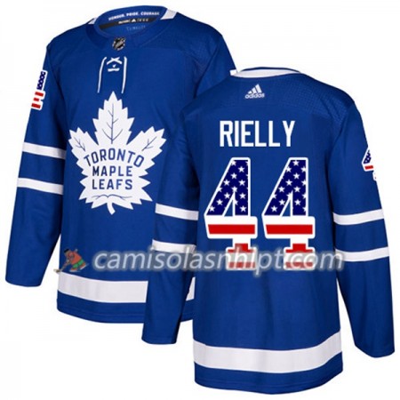 Camisola Toronto Maple Leafs Morgan Rielly 44 Adidas 2017-2018 Azul USA Flag Fashion Authentic - Homem
